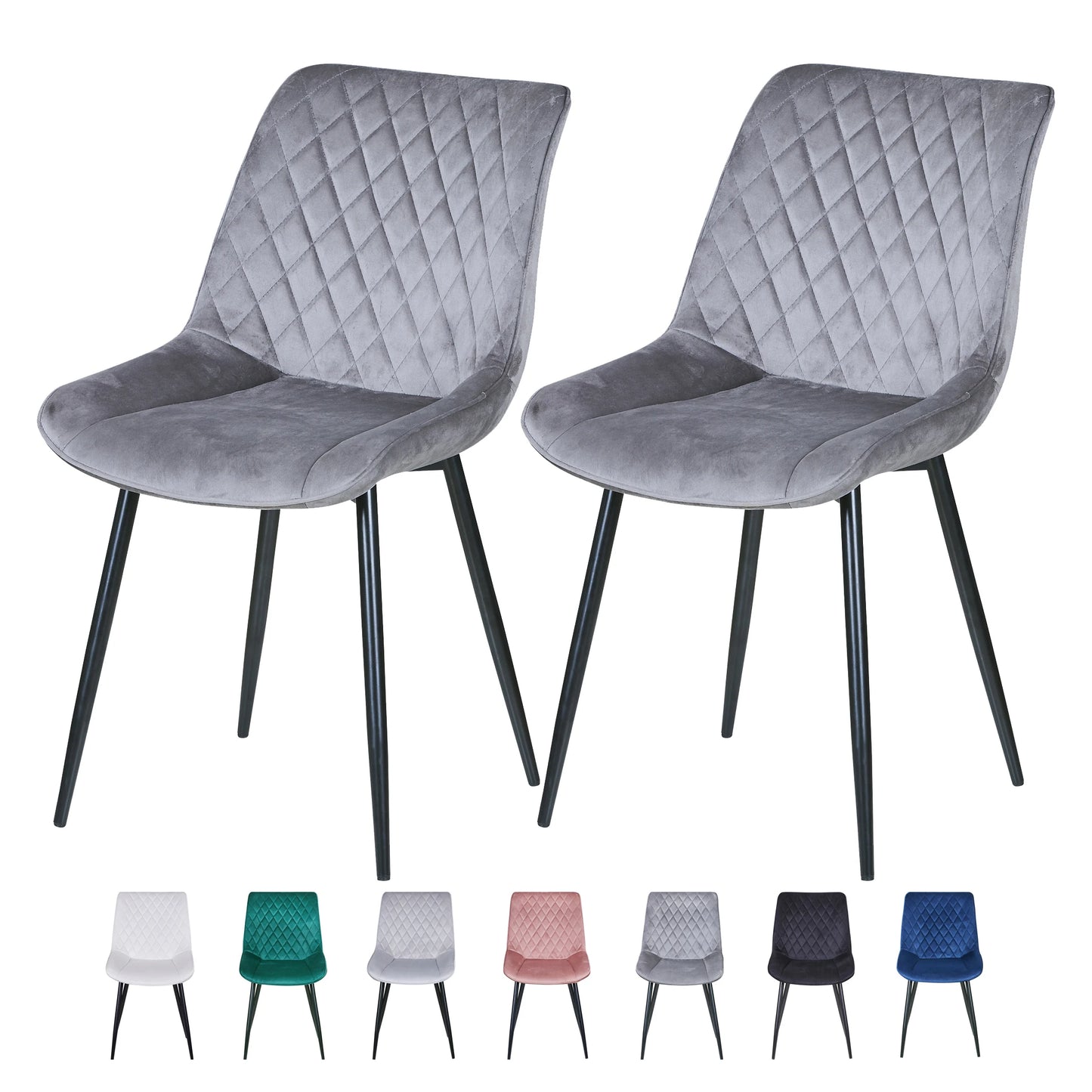 Set of 2 Dining Chairs Leisure Velvet Dining Chairs Padded Seat & Metal Legs for Dining Living Room Kitchen Restaurants-Elle