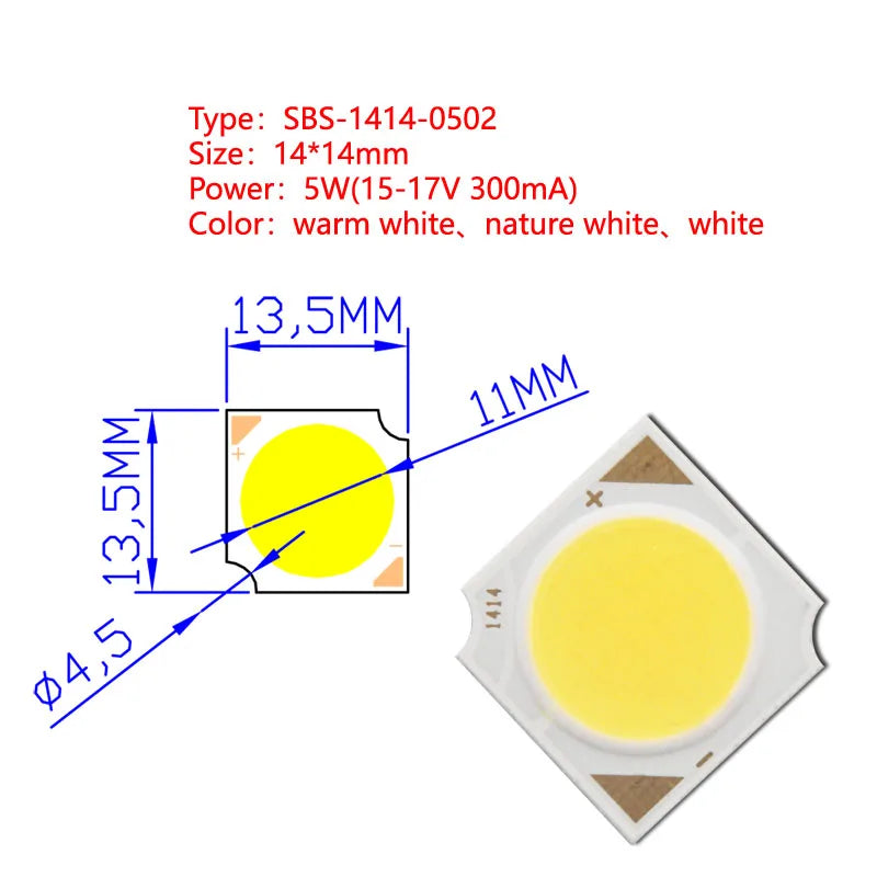 SUMBULBS 3W 5W 7W 10W 12W 14x14mm LED COB Light Source Epistar Chips Cold Warm Natural White for Spotlight Indoor Lamp