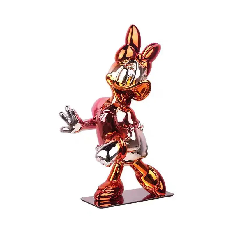 New Arrival Cartoon Duck Daisy Model Resin Statue Electroplating Daisy Duck Pop Arts Chrome Resin Crafts for Home Decoration