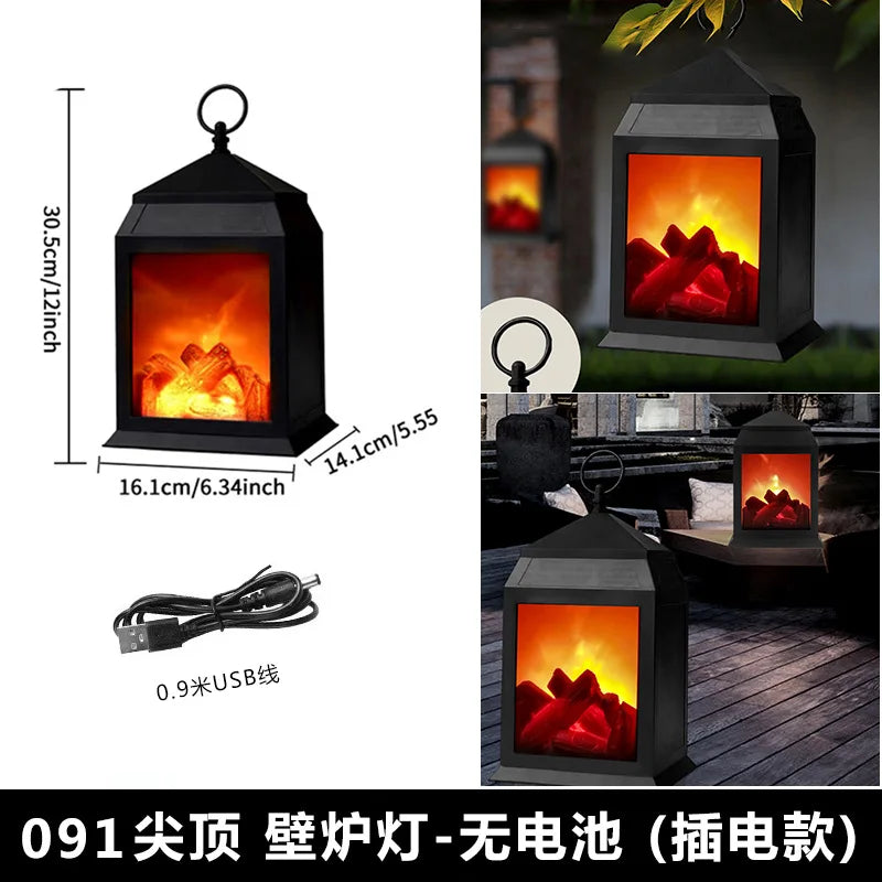 Fireplace Light, Simulated Decorative Night Light, Home Decoration Retro Atmosphere Fireplace LED Charcoal Flame Wind Fireplace