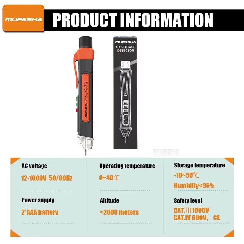 MUFASHA Non-Contact Voltage Detector Electrical Pen AC Voltage Tester Smart Breakpoint Finder 12-1000V