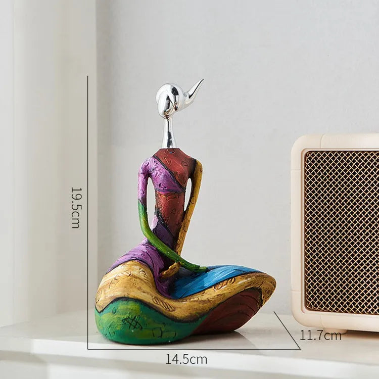 Bohemian Abstract Yoga Woman Sculpture Hand-Painted Resin Figurine Boho Decor Statue Home Living Room Studio Decoration Gift