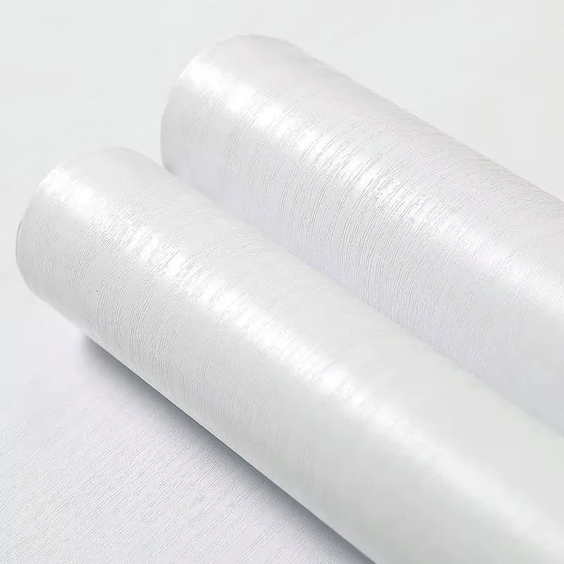 Pure White Wood Grain PVC Wallpaper – Waterproof, Self-Adhesive Vinyl for Cabinets, Furniture, Doors & Walls