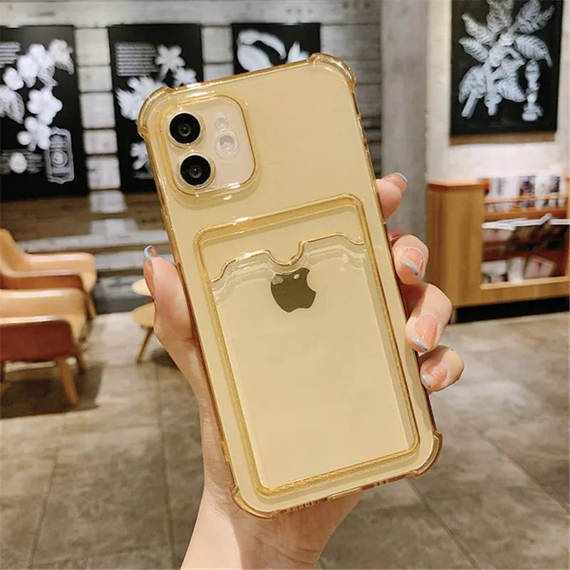 Durable Card Bag Holder Clear Phone Case For iPhone 13 12 11 Pro Max XR X XS SE 2020 7 8 Plus Soft TPU Shockproof Cover