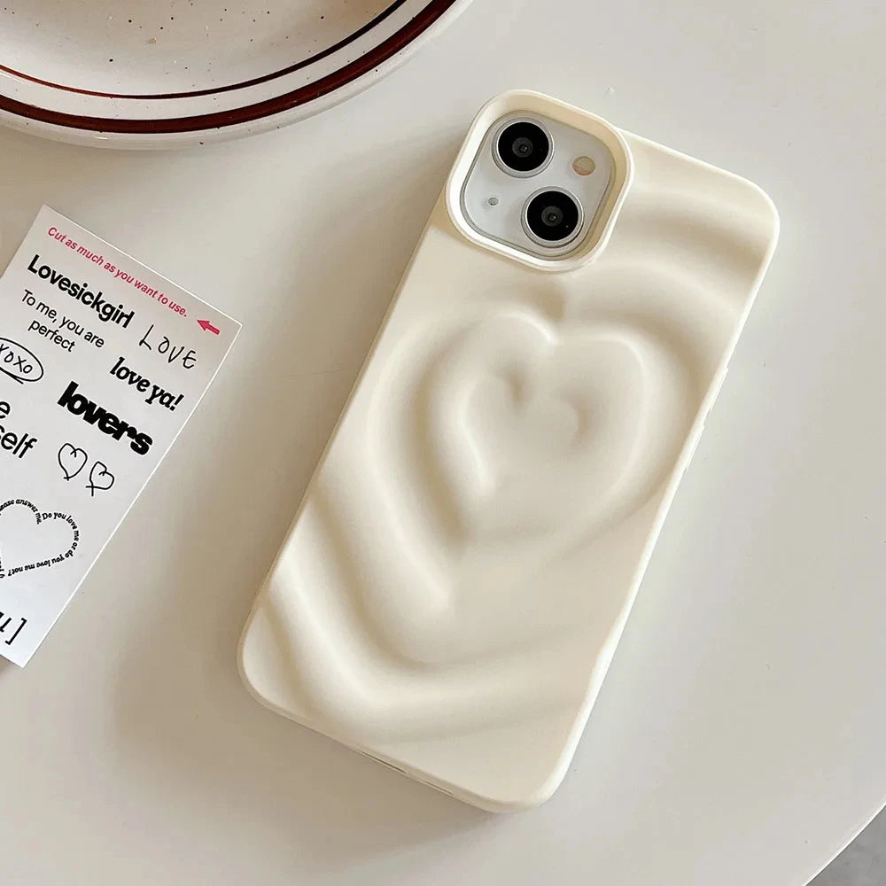 INS Glossy Love Heart Phone Case For iPhone 15 14 Pro Max 13 12 11 Pro Max Cute Fashion Soft Silicone Bumper Shockproof Cover