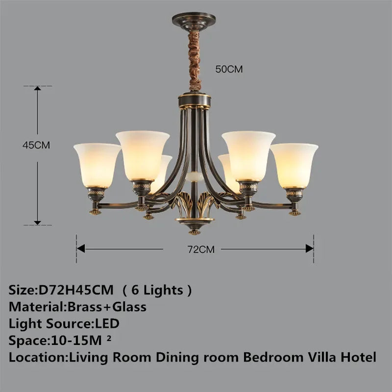 European Retro Luxury Pendant Lamp Brass Living Room Lamp Simple Modern Dining Room Bedroom Home LED Ceiling Decoration Lamp