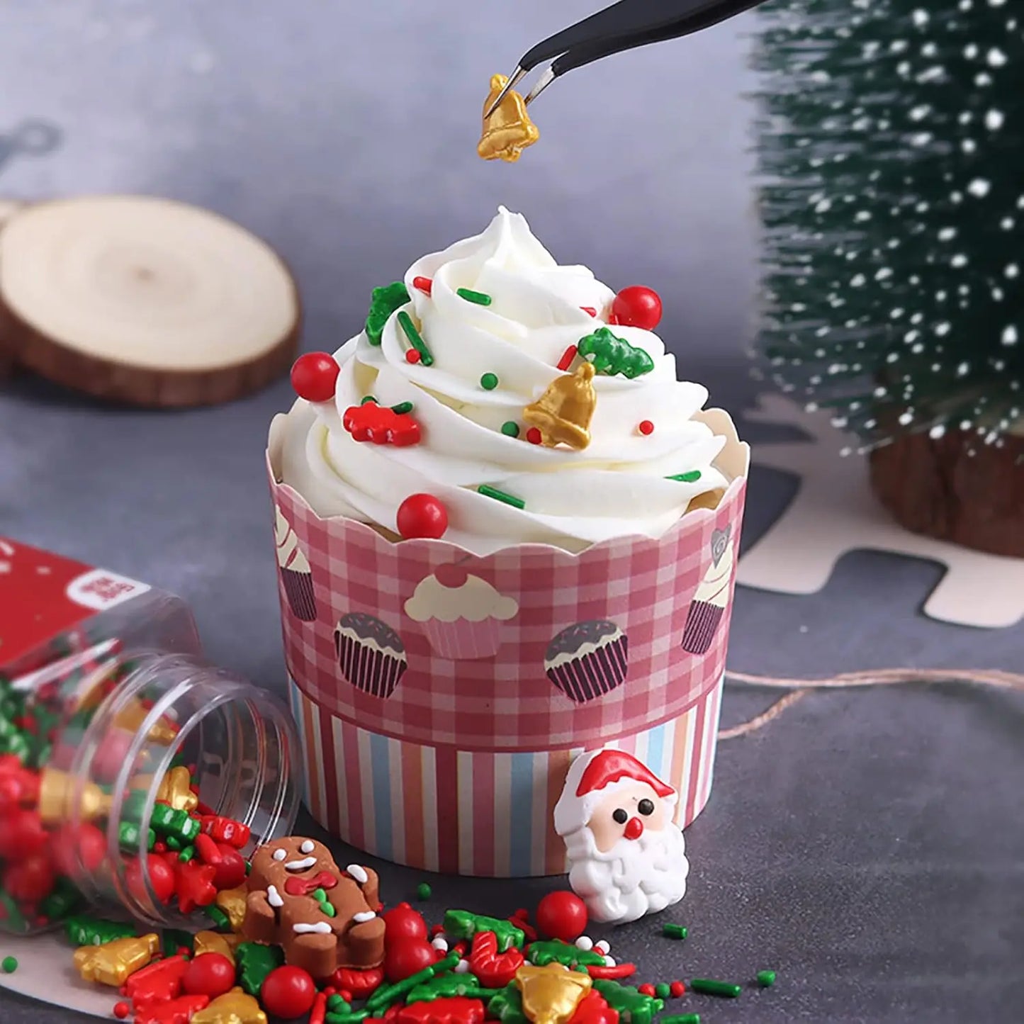 Christmas Sprinkles Mix Christmas Tree Santa Claus Sprinkles Christmas Jimmies Red and Green Sprinkle for Cookie Baking Decor