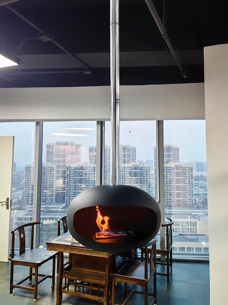 suspended fire place bio ethanol roof mounted ceiling cocoon hanging fireplace