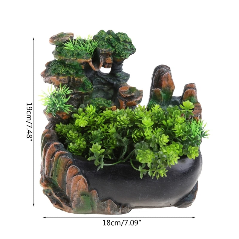 Indoor Desktop Small Rockery Fountain Waterfall with Atomization Resin Ornament