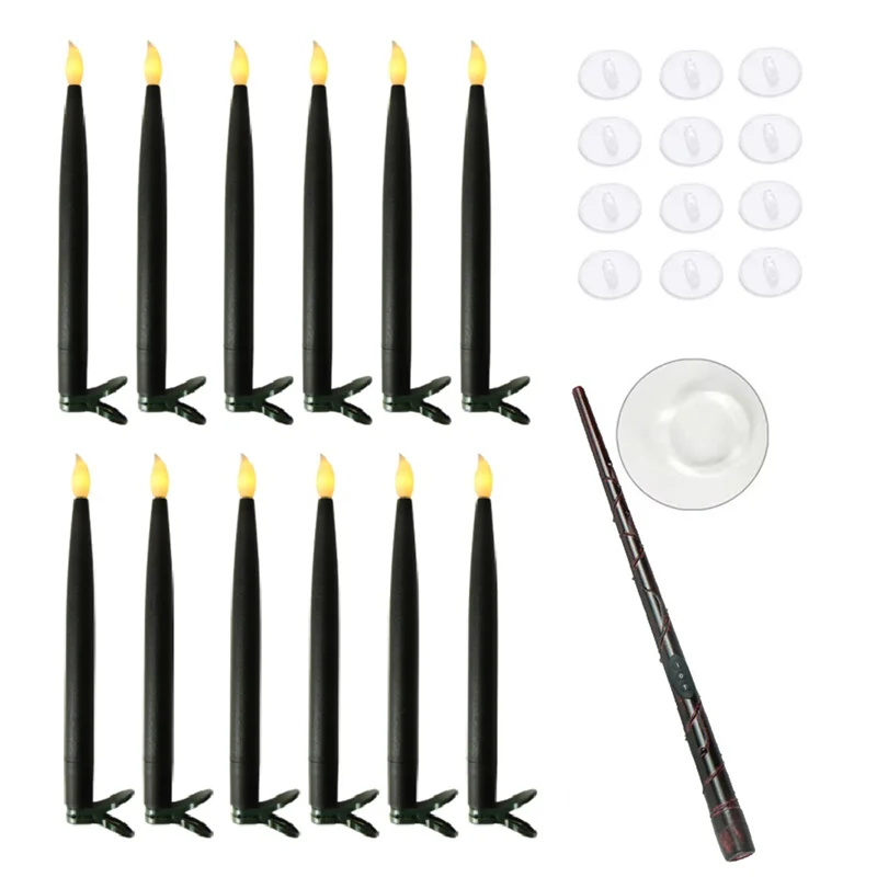 Hanging Floating Flameless Candles With Wand Flameless Taper Candles LED Candles Warm Light Christmas Candlesm12k