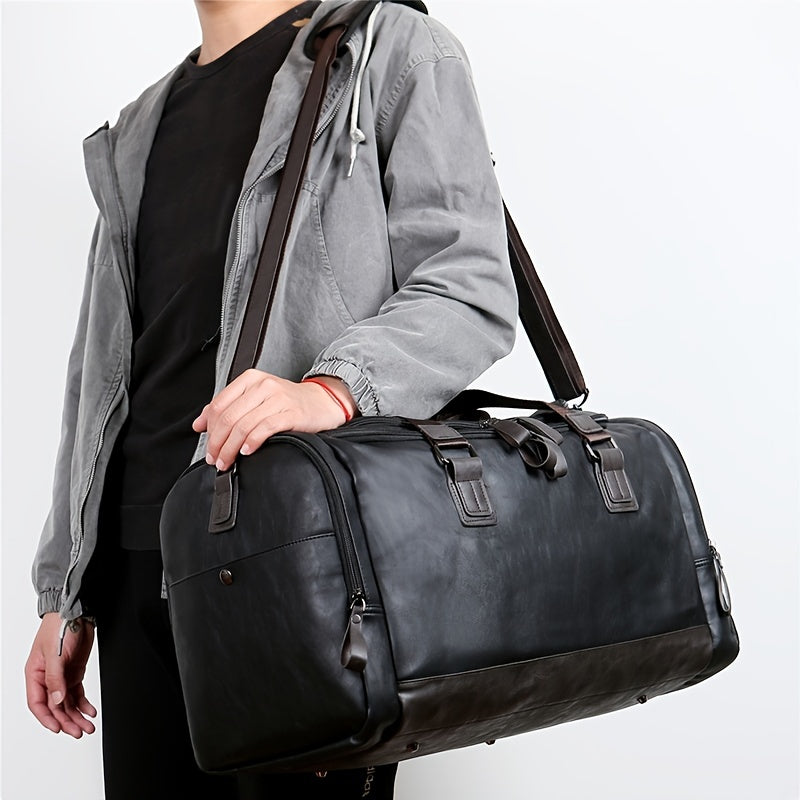[Genuine Travel Duffel] Durable & Stylish Men's Genuine Travel Duffel Bag - Adjustable Shoulder Straps, Multiple Compartments, Secure Zipper Closure (Black), Luggage for Travel, Weekends, Trips & Daily Use