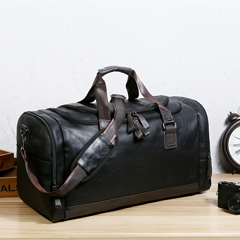 [Genuine Travel Duffel] Durable & Stylish Men's Genuine Travel Duffel Bag - Adjustable Shoulder Straps, Multiple Compartments, Secure Zipper Closure (Black), Luggage for Travel, Weekends, Trips & Daily Use