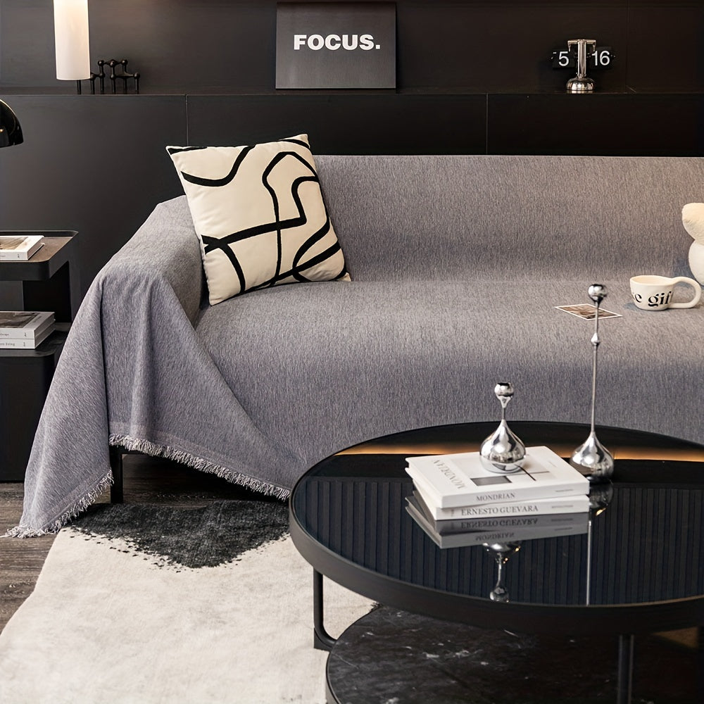 1pc Luxurious Waterproof Sofa Cover with Tassels - Durable, Washable, and Universal Furniture Protector for Living Room Home Decor - Stylish Couch Slipcover and Throw Blanket Alternative