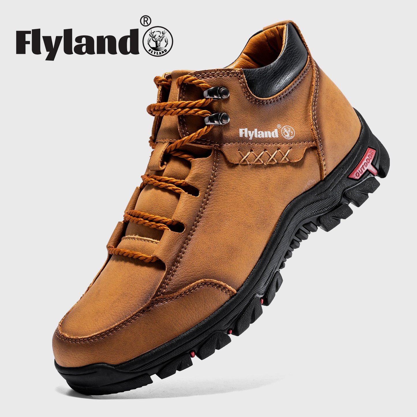 FLYLAND Men's Breathable Chukka Boots - High Quality-Like Upper, All-Terrain Traction Rubber Sole, Round Toe Hiking & Trekking Shoes for Camping, Mountaineering, Casual Wear - Black/Red/Grey Boots (Lace-Up), Winter Boots For
