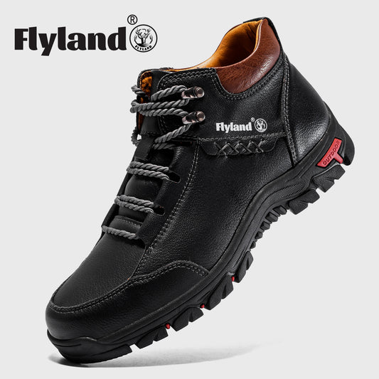 FLYLAND Men's Breathable Chukka Boots - High Quality-Like Upper, All-Terrain Traction Rubber Sole, Round Toe Hiking & Trekking Shoes for Camping, Mountaineering, Casual Wear - Black/Red/Grey Boots (Lace-Up), Winter Boots For