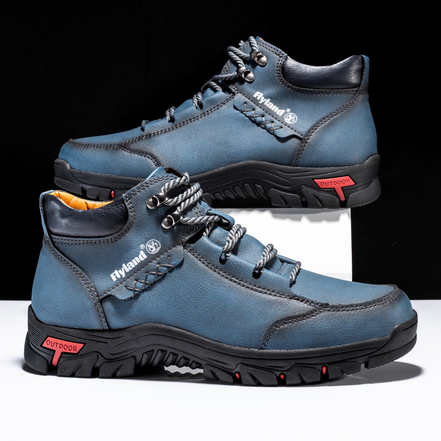 FLYLAND Men's Breathable Chukka Boots - High Quality-Like Upper, All-Terrain Traction Rubber Sole, Round Toe Hiking & Trekking Shoes for Camping, Mountaineering, Casual Wear - Black/Red/Grey Boots (Lace-Up), Winter Boots For