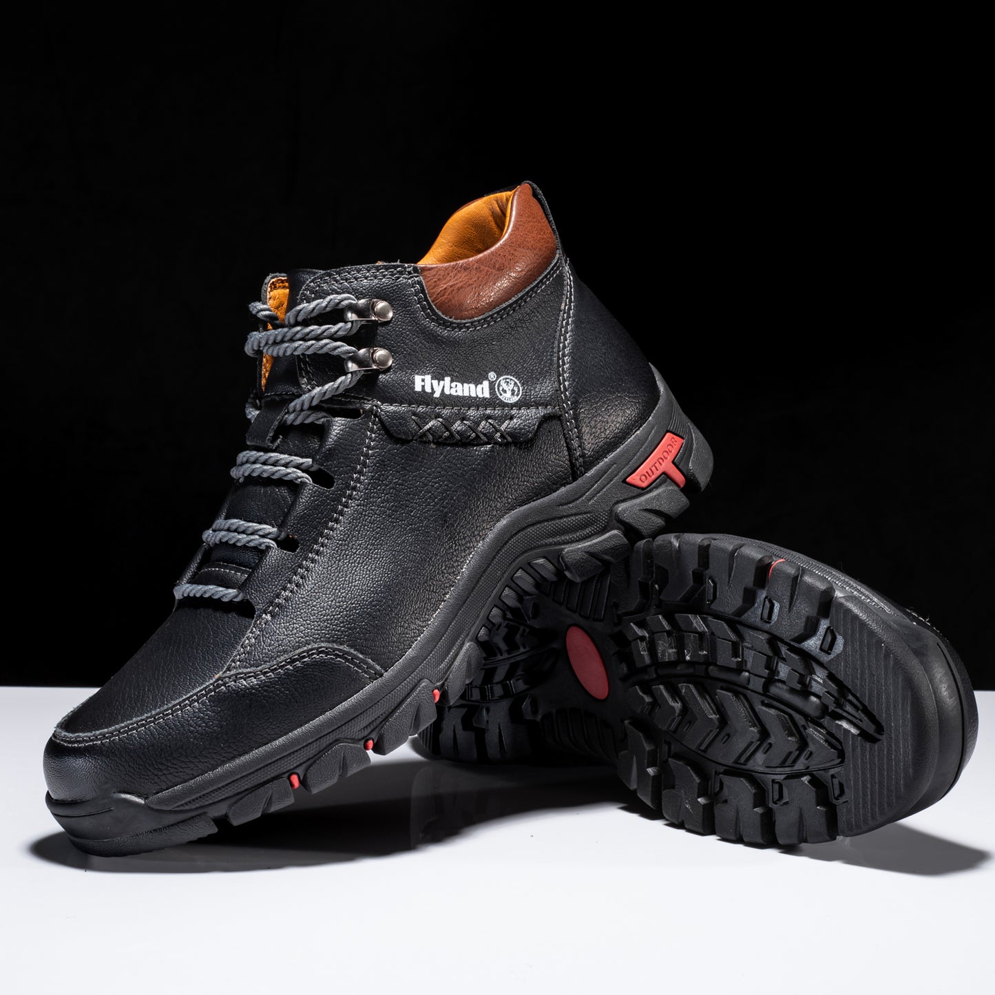 FLYLAND Men's Breathable Chukka Boots - High Quality-Like Upper, All-Terrain Traction Rubber Sole, Round Toe Hiking & Trekking Shoes for Camping, Mountaineering, Casual Wear - Black/Red/Grey Boots (Lace-Up), Winter Boots For