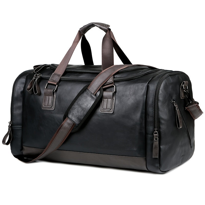[Genuine Travel Duffel] Durable & Stylish Men's Genuine Travel Duffel Bag - Adjustable Shoulder Straps, Multiple Compartments, Secure Zipper Closure (Black), Luggage for Travel, Weekends, Trips & Daily Use