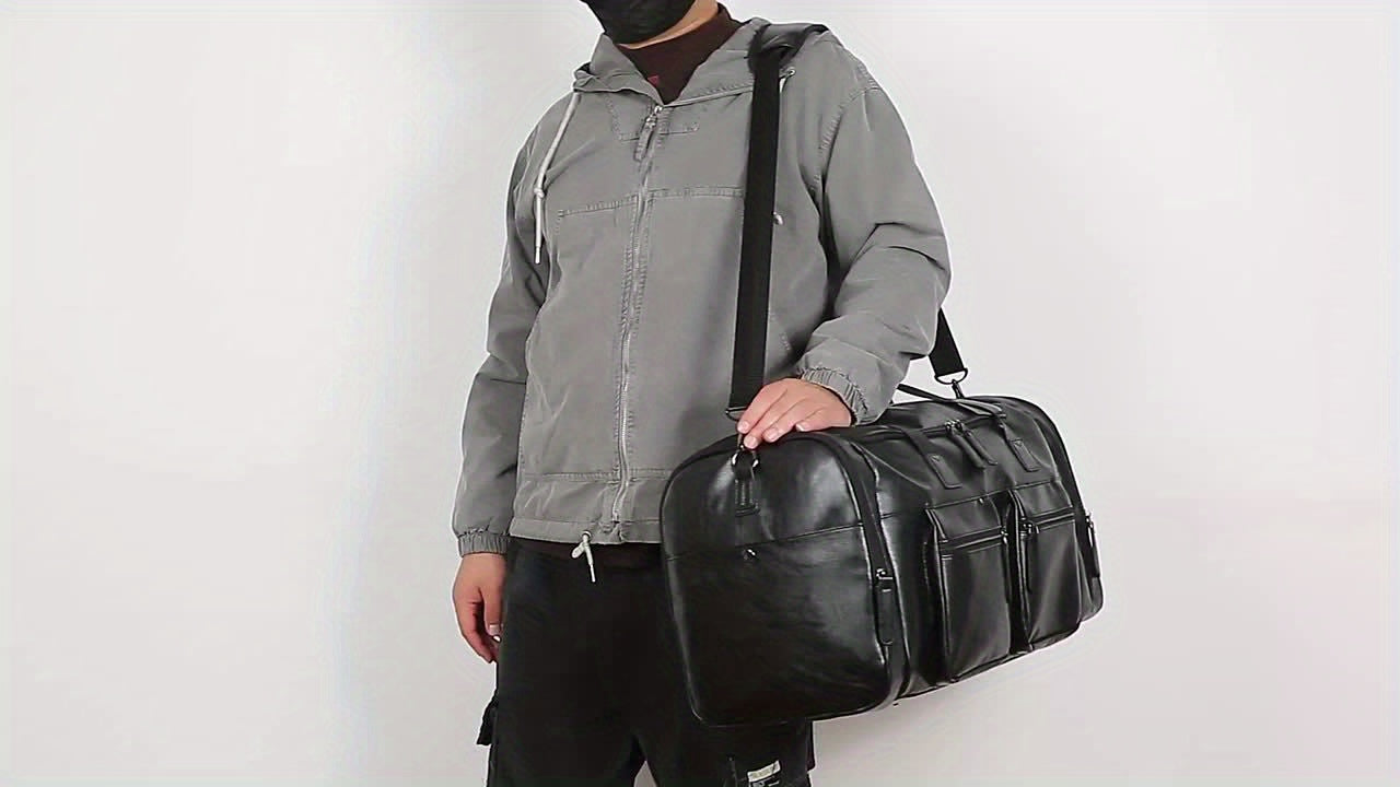 [Genuine Travel Duffel] Durable & Stylish Men's Genuine Travel Duffel Bag - Adjustable Shoulder Straps, Multiple Compartments, Secure Zipper Closure (Black), Luggage for Travel, Weekends, Trips & Daily Use