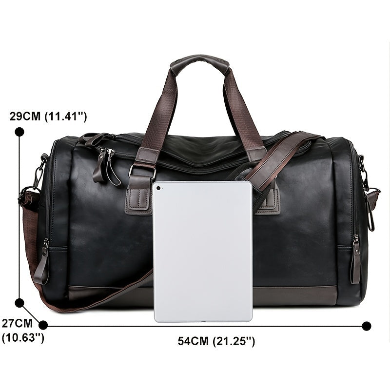 [Genuine Travel Duffel] Durable & Stylish Men's Genuine Travel Duffel Bag - Adjustable Shoulder Straps, Multiple Compartments, Secure Zipper Closure (Black), Luggage for Travel, Weekends, Trips & Daily Use