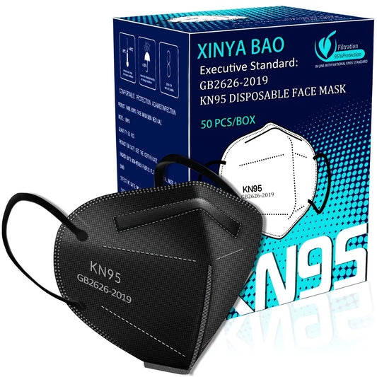 50pcs A Pack KN95 Face Masks, Breathable Comfortabl, Adults Black KN95 Masks, 5-ply Breathable Safety Masks Against PM2.5, Filter Efficiency Over 95%