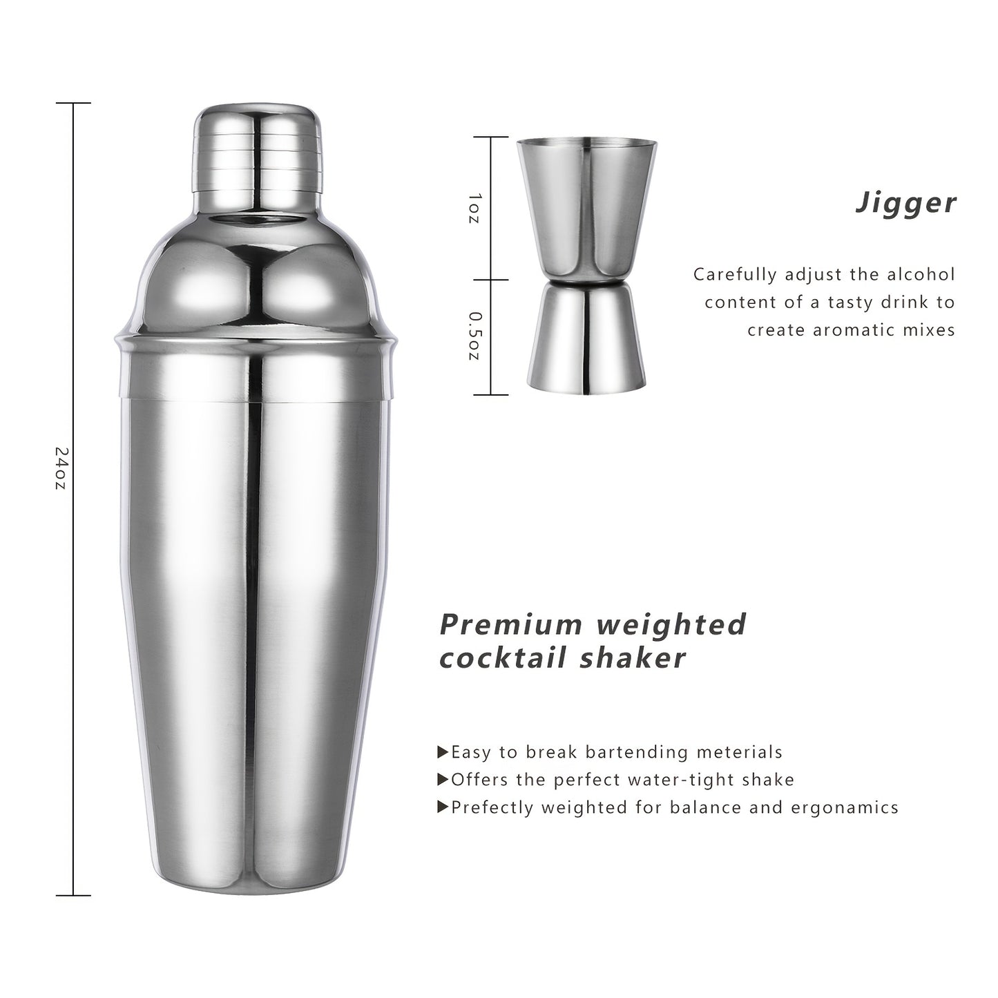 5pcs, Cocktail Shaker Set, Including 750ml/25.4oz Stainless Steel Cocktail Shaker, Bar Spoon, Double Jigger And Pour Spouts, Bar Accessories, For Bar, Pub, Club Use