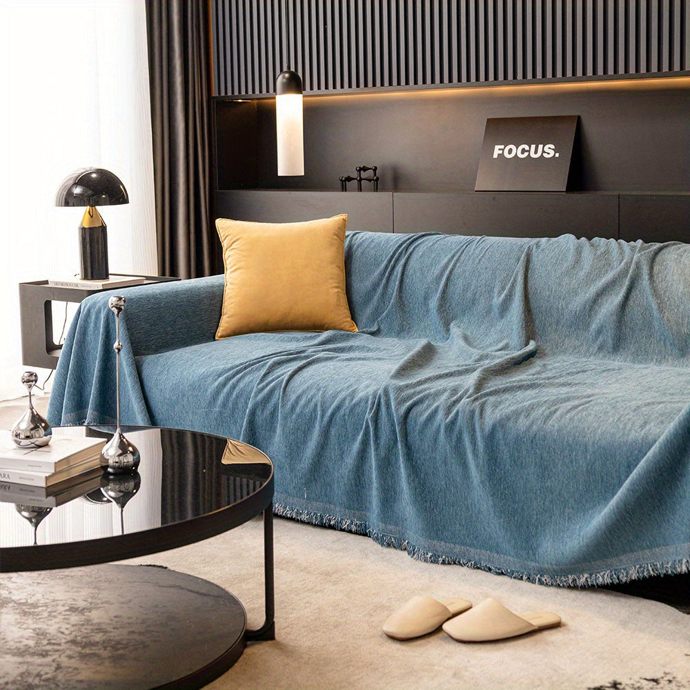 1pc Luxurious Waterproof Sofa Cover with Tassels - Durable, Washable, and Universal Furniture Protector for Living Room Home Decor - Stylish Couch Slipcover and Throw Blanket Alternative