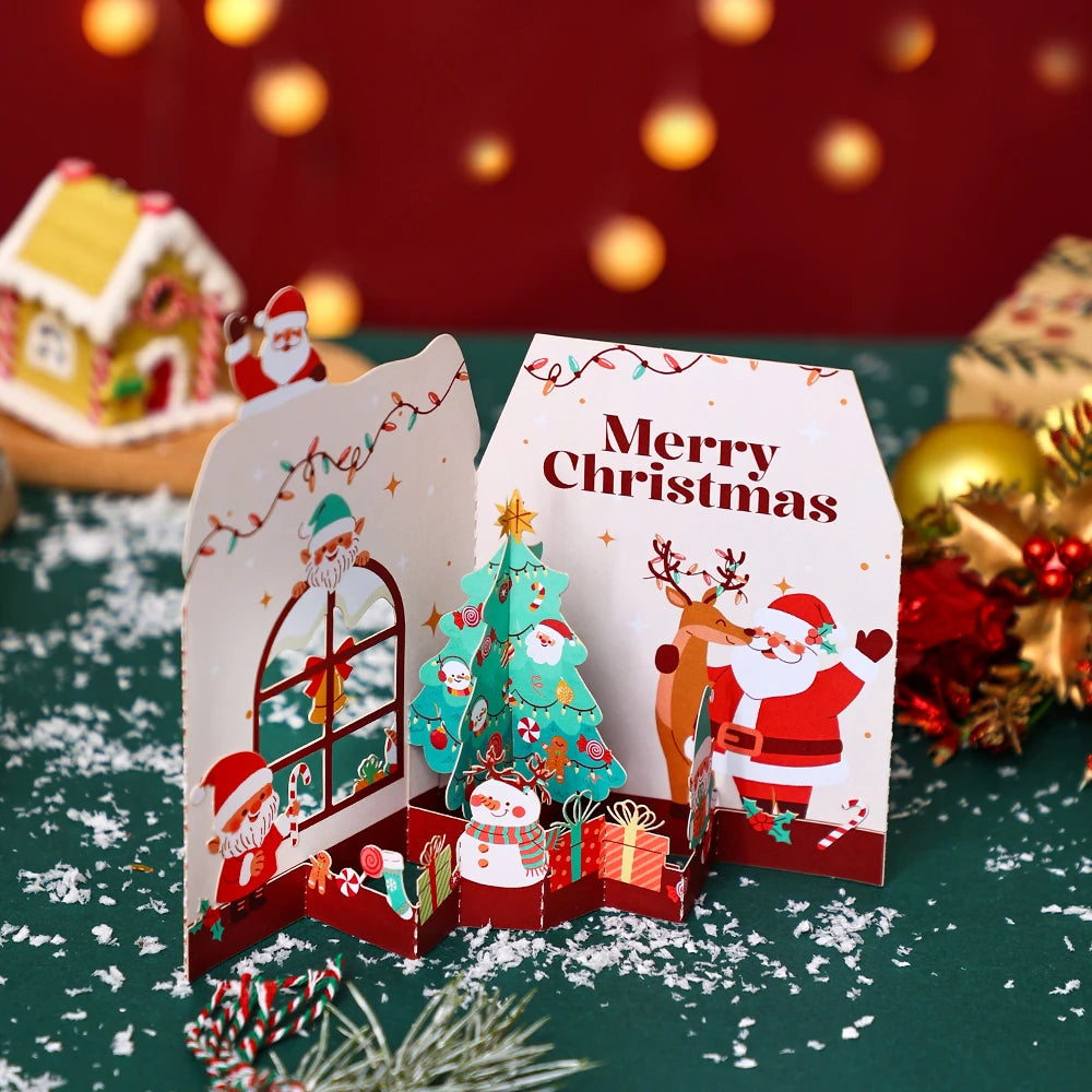 Cat Xmas Party Greeting Cards Christmas TreeThree-dimensional Pop Up Card  With Envelope 3D Postcard Holiday Supplies