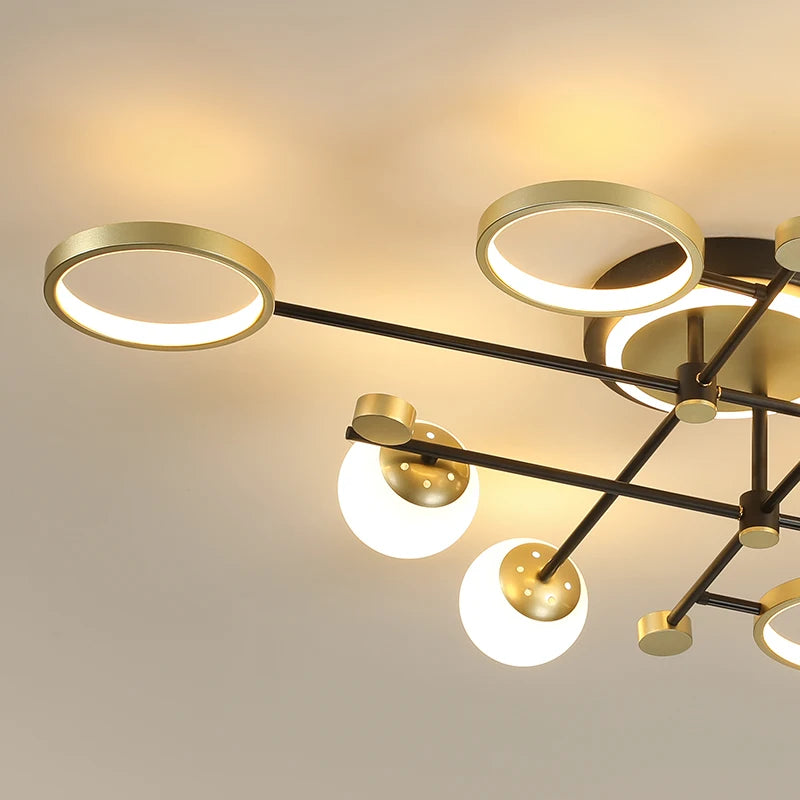 Nordic chandelier lighting Design Modern luxury lamp for Living Room Foyer Black and Gold Wrought Iron glass ball chandelier
