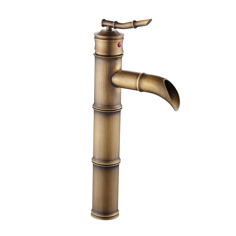 European Antique Bathroom Faucet Brass Basin Faucets Tap Tall Bamboo Hot Cold Water With Two Pipes Kitchen Taps