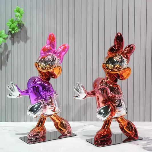 New Arrival Cartoon Duck Daisy Model Resin Statue  Electroplating Daisy Duck Pop Arts Chrome Resin Crafts for Home Decoration