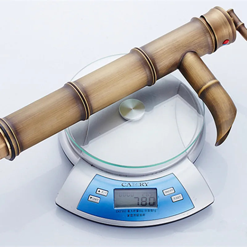 European Antique Bathroom Faucet Brass Basin Faucets Tap Tall Bamboo Hot Cold Water With Two Pipes Kitchen Taps