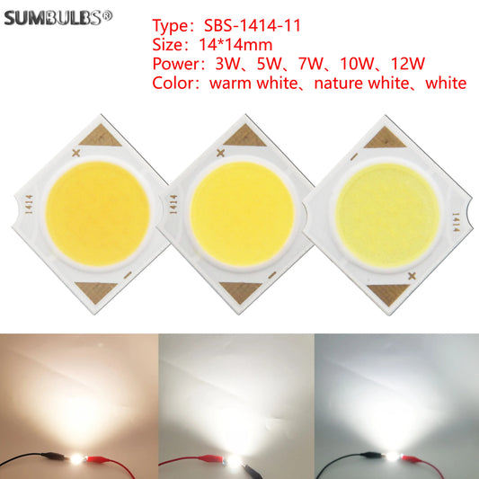 SUMBULBS 3W 5W 7W 10W 12W 14x14mm LED COB Light Source Epistar Chips Cold Warm Natural White for Spotlight Indoor Lamp