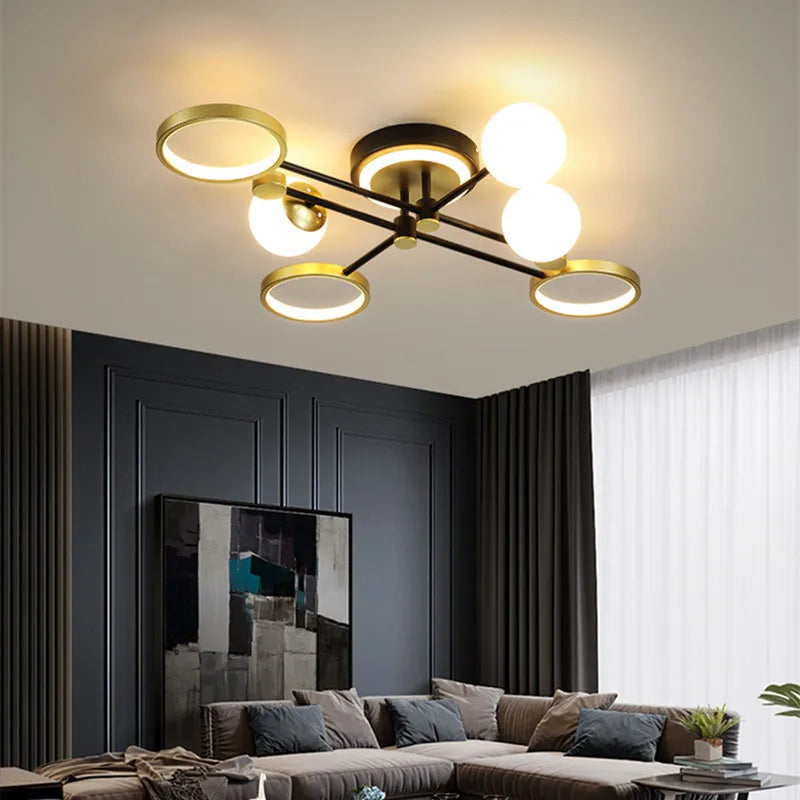 Nordic chandelier lighting Design Modern luxury lamp for Living Room Foyer Black and Gold Wrought Iron glass ball chandelier