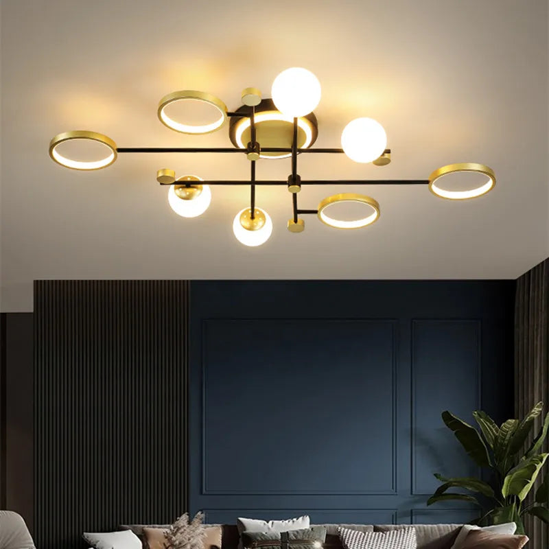 Nordic chandelier lighting Design Modern luxury lamp for Living Room Foyer Black and Gold Wrought Iron glass ball chandelier