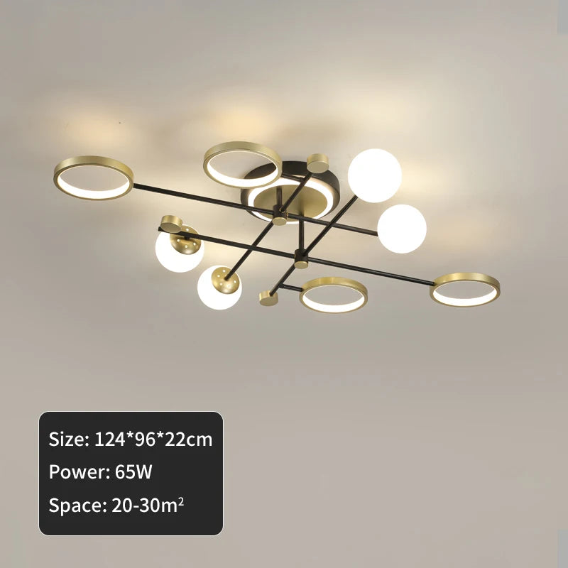 Nordic chandelier lighting Design Modern luxury lamp for Living Room Foyer Black and Gold Wrought Iron glass ball chandelier
