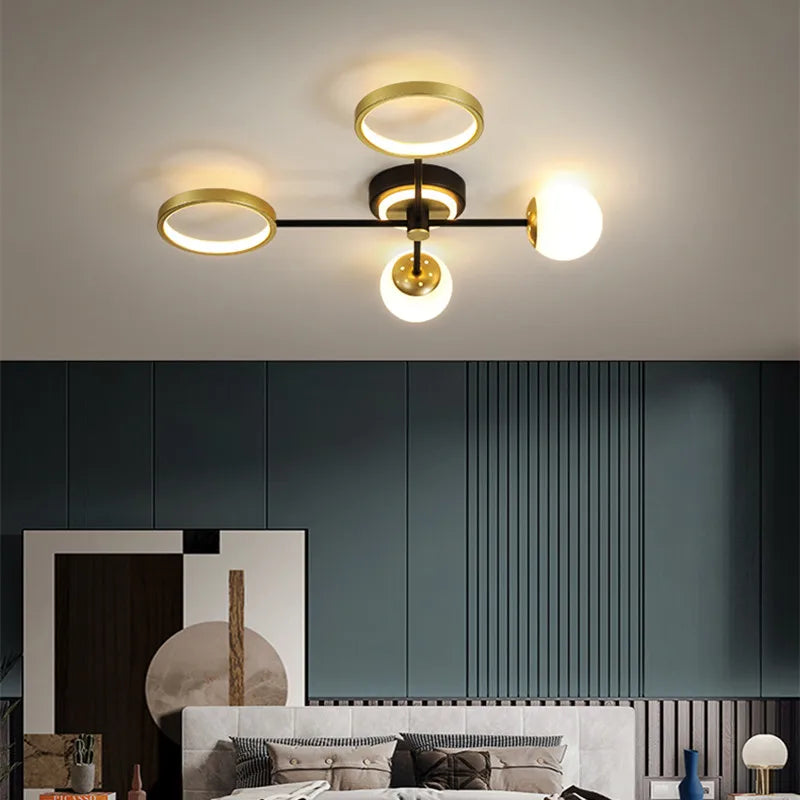 Nordic chandelier lighting Design Modern luxury lamp for Living Room Foyer Black and Gold Wrought Iron glass ball chandelier