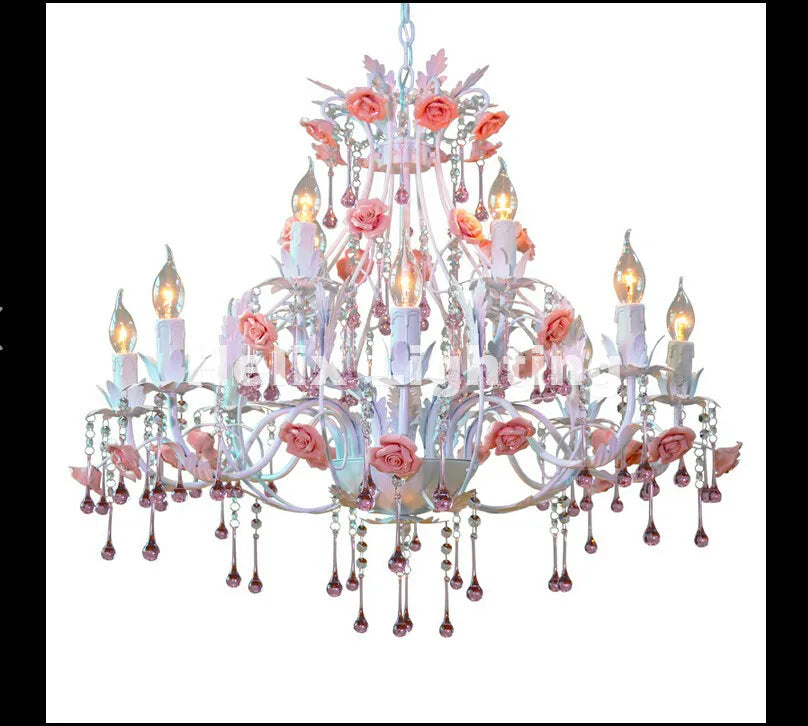 Free Shipping Modern White European Chandelier lamp Lustre Light 6L/8L Pink Rose Flower Chandelier Light Fixture E14 Decoration