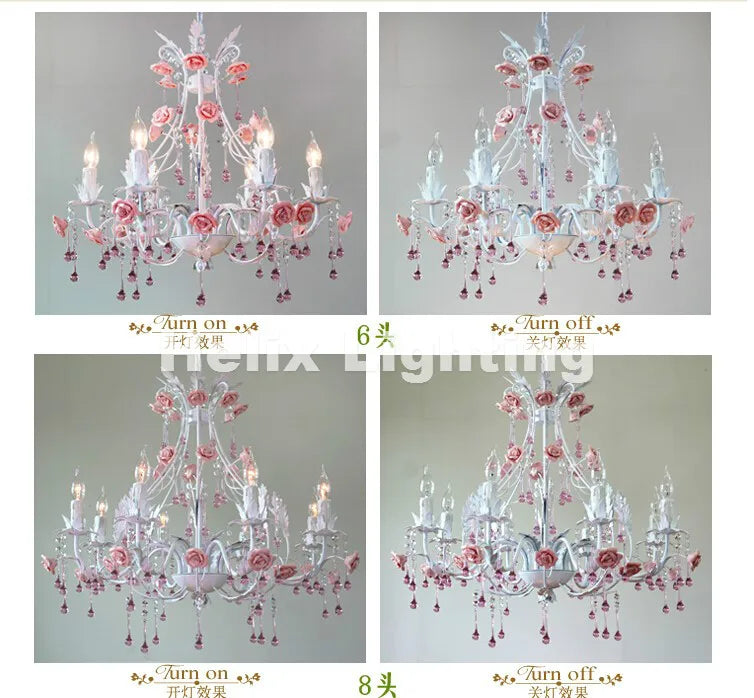 Free Shipping Modern White European Chandelier lamp Lustre Light 6L/8L Pink Rose Flower Chandelier Light Fixture E14 Decoration