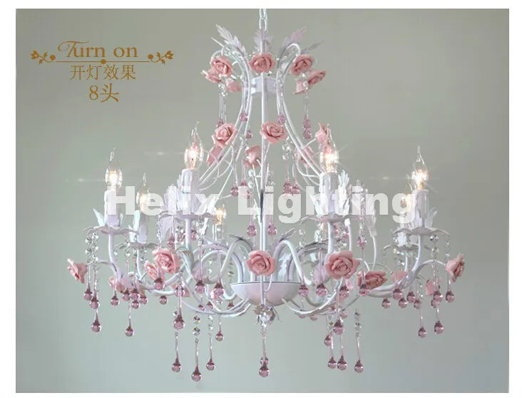 Free Shipping Modern White European Chandelier lamp Lustre Light 6L/8L Pink Rose Flower Chandelier Light Fixture E14 Decoration