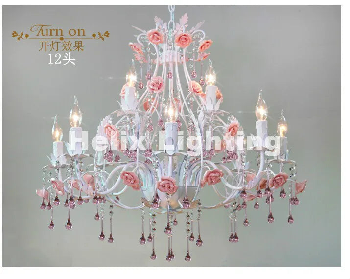 Free Shipping Modern White European Chandelier lamp Lustre Light 6L/8L Pink Rose Flower Chandelier Light Fixture E14 Decoration