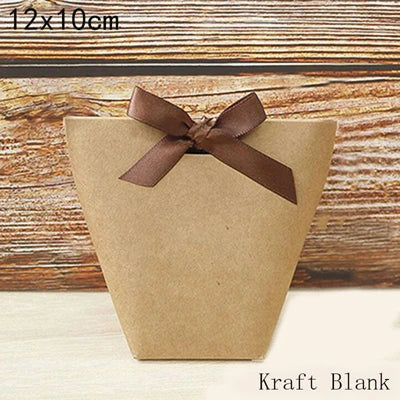 50pcs White Kraft Black Paper Bag Bronzing French "Merci" Thank You Gift Box Package Wedding Party Favor Candy Bags With Ribbon