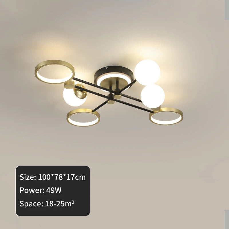 Nordic chandelier lighting Design Modern luxury lamp for Living Room Foyer Black and Gold Wrought Iron glass ball chandelier