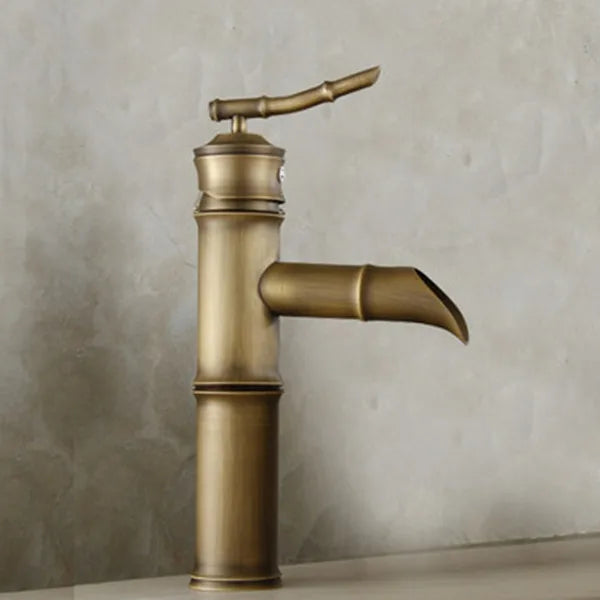 European Antique Bathroom Faucet Brass Basin Faucets Tap Tall Bamboo Hot Cold Water With Two Pipes Kitchen Taps