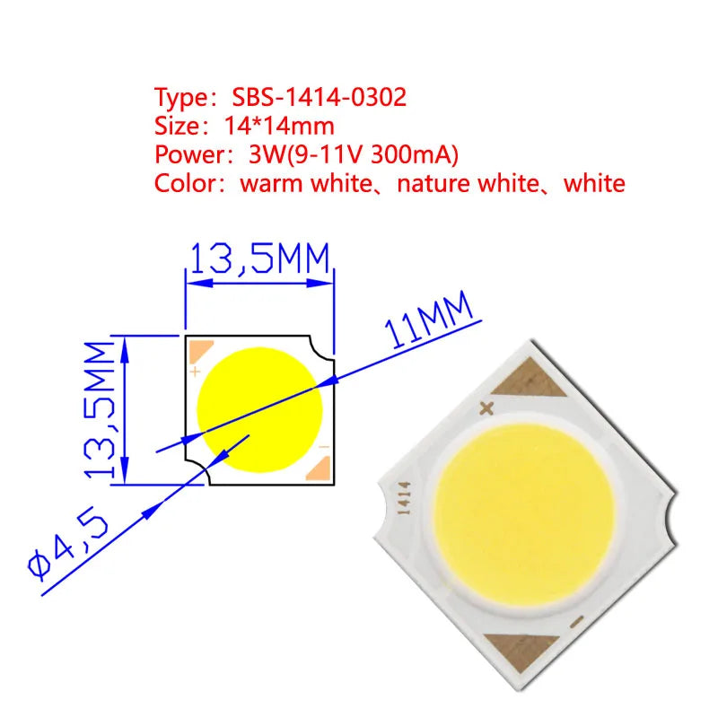SUMBULBS 3W 5W 7W 10W 12W 14x14mm LED COB Light Source Epistar Chips Cold Warm Natural White for Spotlight Indoor Lamp