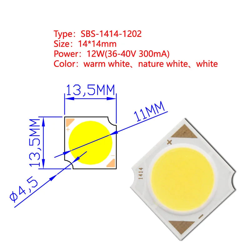 SUMBULBS 3W 5W 7W 10W 12W 14x14mm LED COB Light Source Epistar Chips Cold Warm Natural White for Spotlight Indoor Lamp