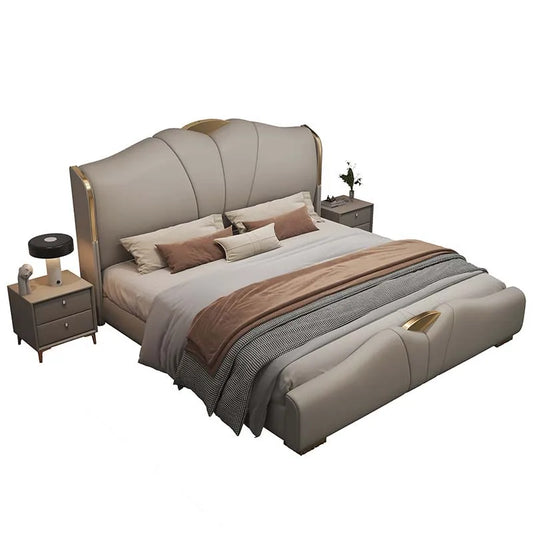 Light luxury Italian leather bed master bedroom double bed high-end atmosphere new 2025 soft bag air pressure storage wedding be