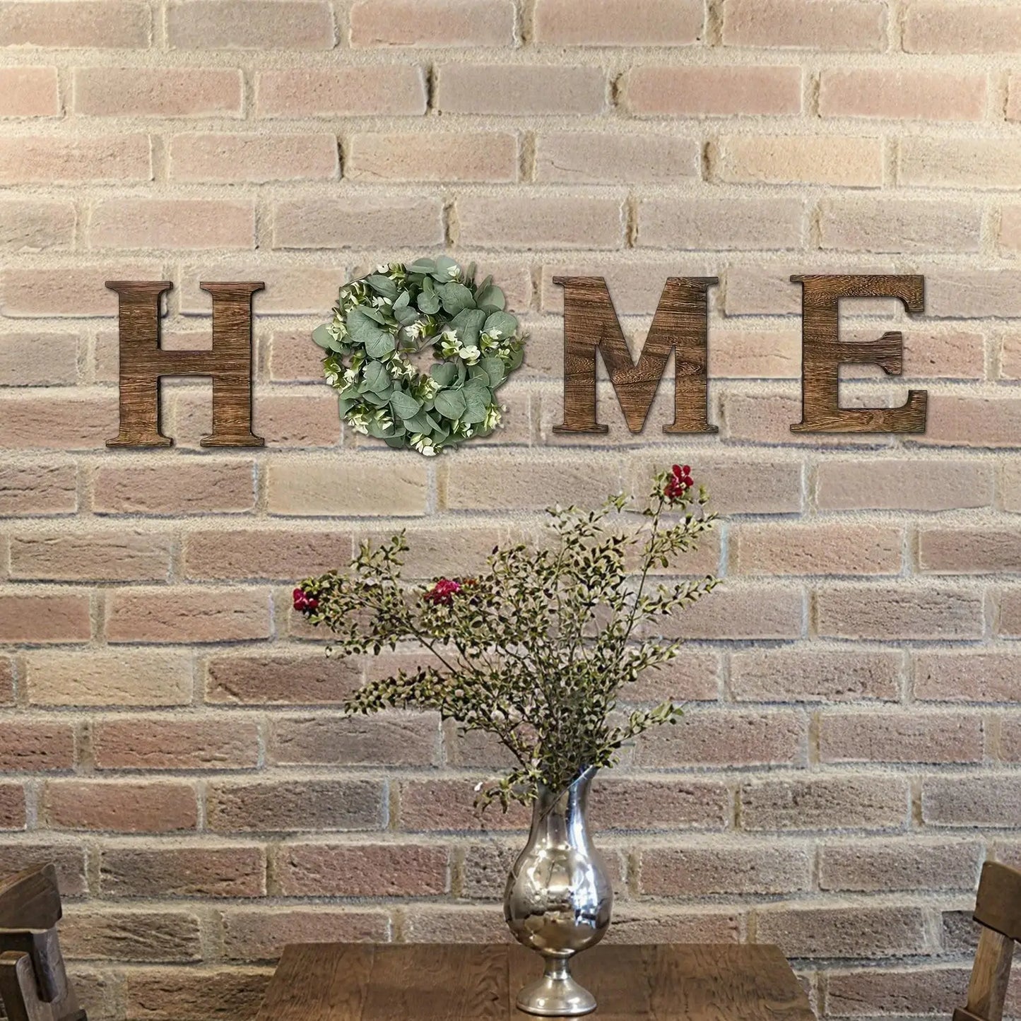 Home Letter Wall Sign Wooden Wall Home Sign Rustic Decor with Artificial Eucalyptus Wreath home decor signs for Kitchen Living