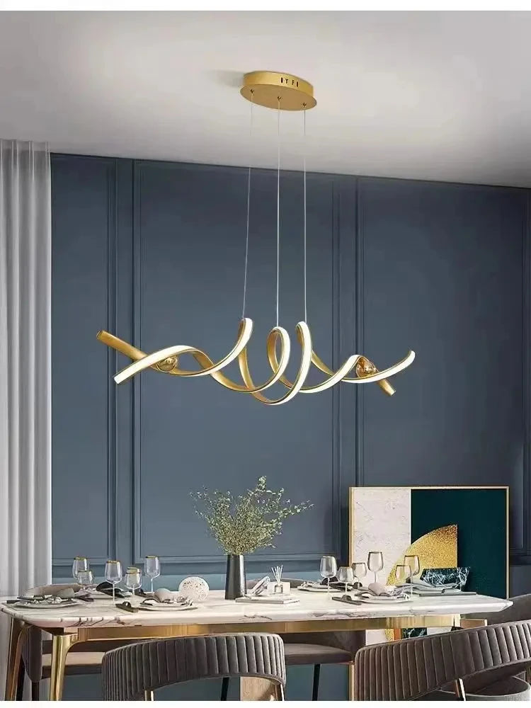 Nordic artistic home decor led chandelier Modern long strip pendant lamps Dining Living room Restaurant hanging indoor lighting