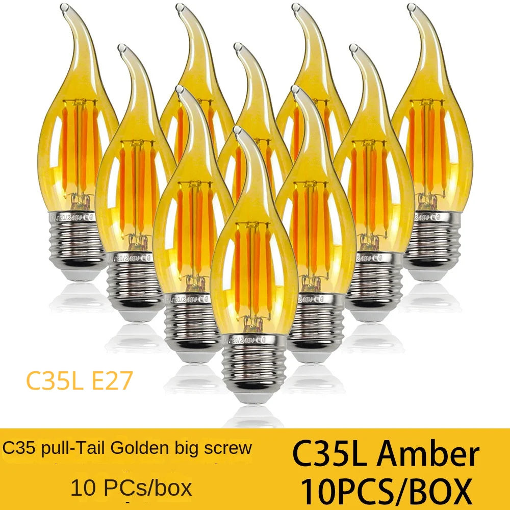 10PCS C35 Candle Bulb 4W 6W Dimmable Led Filament 220V 110V E12 E14 E27 Candelabra Base Flame Shape Lamps For Chandelier Light